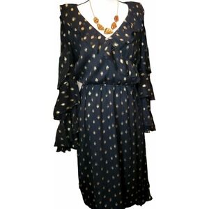 The Pyramid Whimsical Chic Polka Flowy statement Boho mid stetchy Dress Size Med